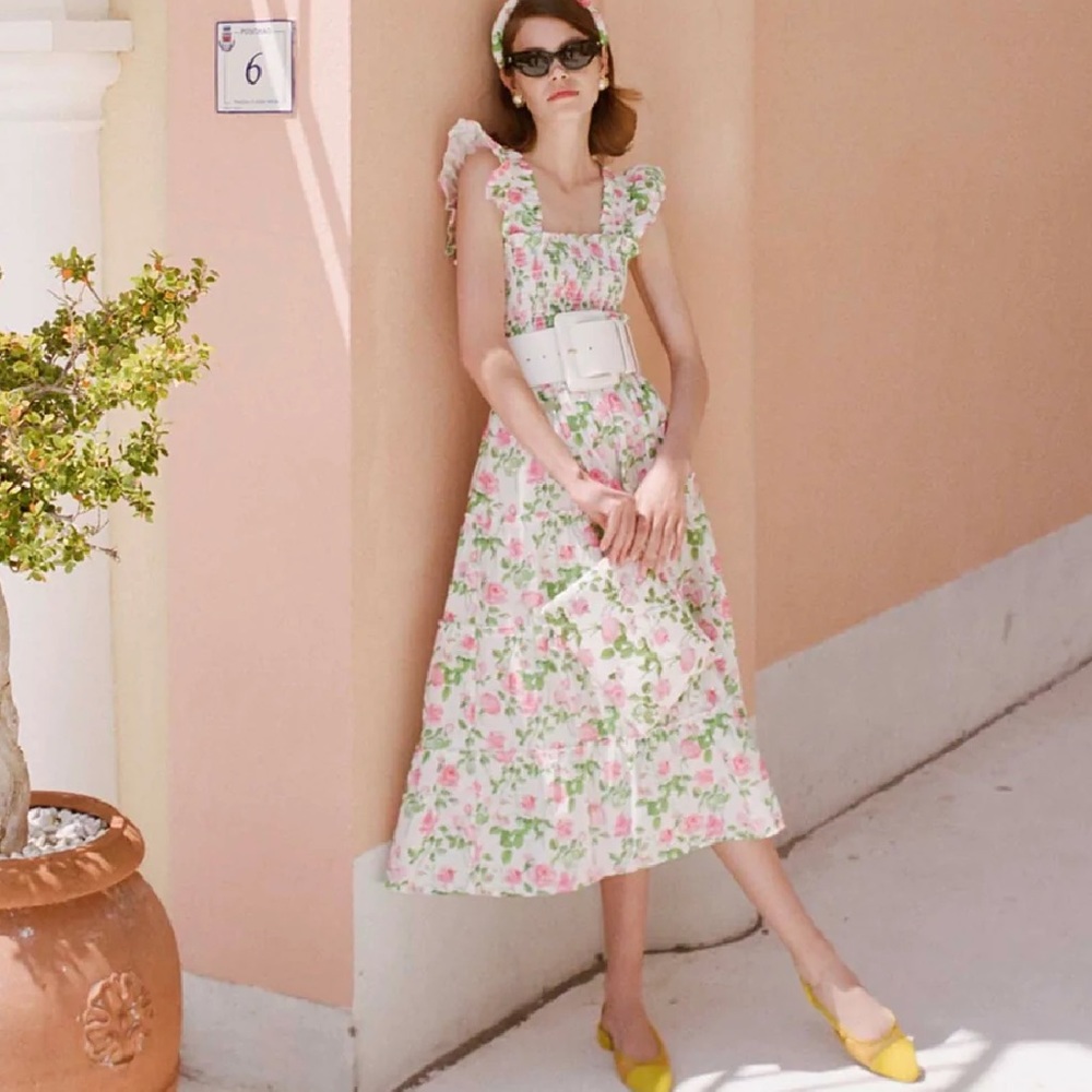 HILL HOUSE The Ellie Nap Dress in Pink Roses Poplin
